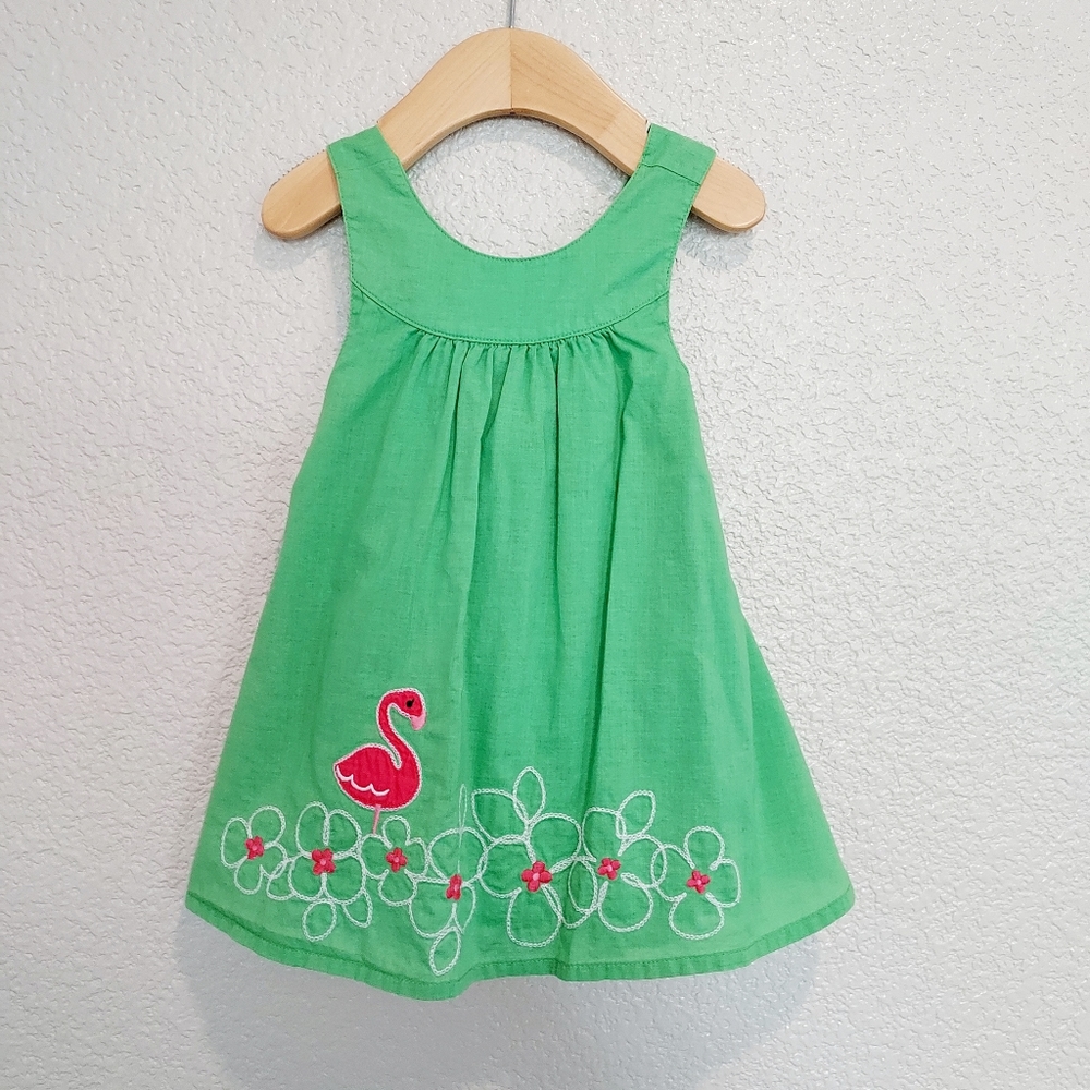 Gymboree Lime Green Flamingo Dress w/Bloomers 6-12 Months